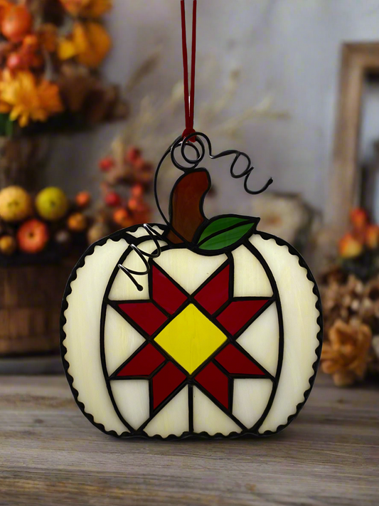 Patchwork Pumpkin with Black Finish - Cream/Red/Yellow