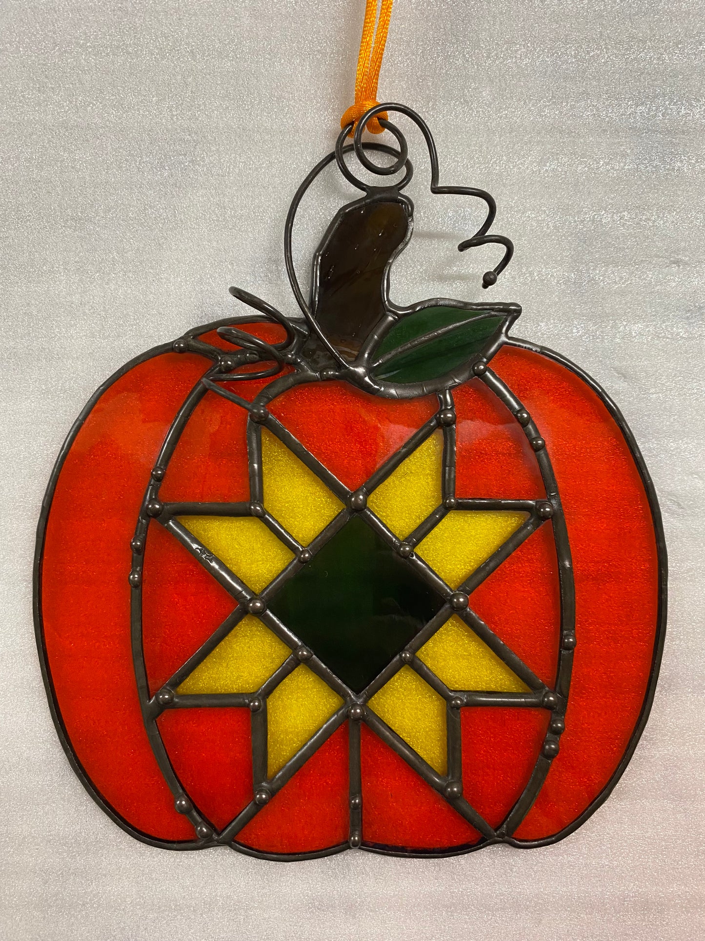 Patchwork Pumpkin with Black Finish- Orange/Yellow/Green