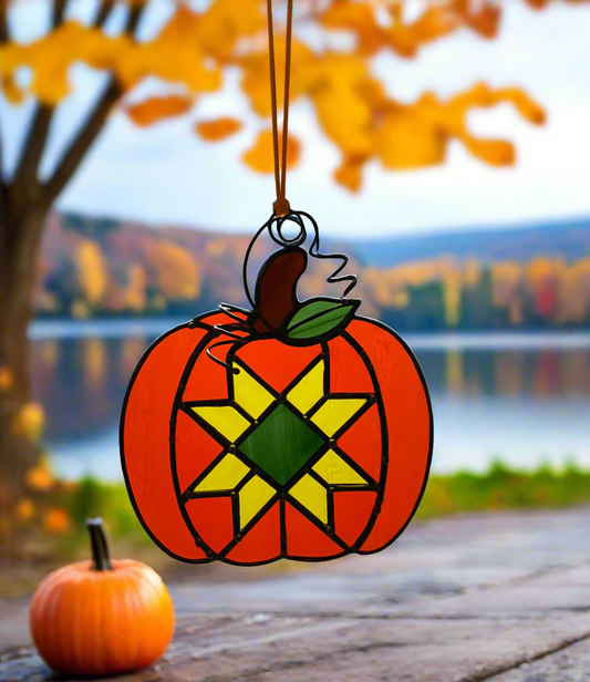 Patchwork Pumpkin with Black Finish- Orange/Yellow/Green