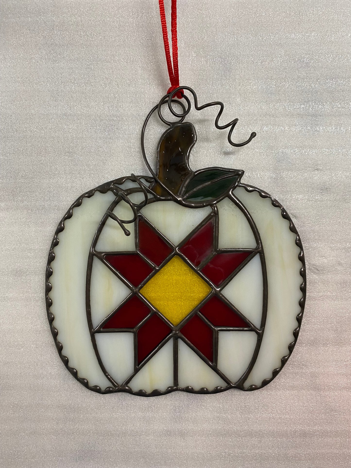 Patchwork Pumpkin with Black Finish - Cream/Red/Yellow