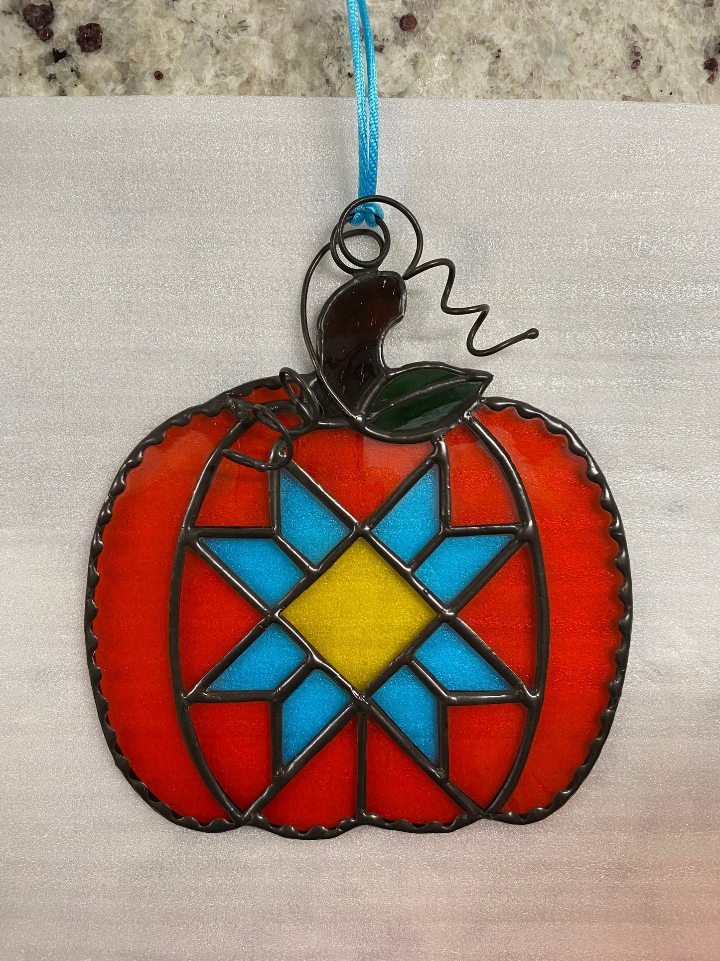 Patchwork Pumpkin with Black Finish - Orange/Aqua/Yellow
