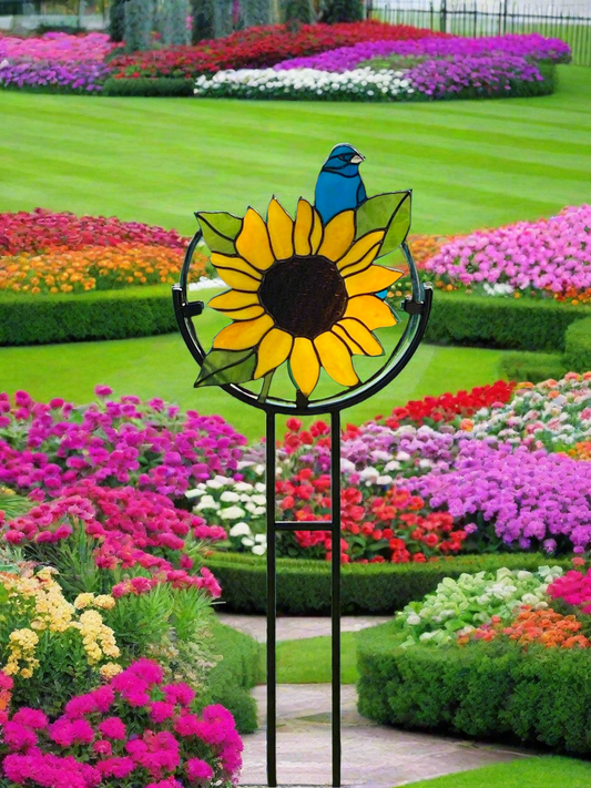 Sunflower Indigo Bunting Garden Stake