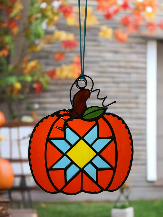 Patchwork Pumpkin with Black Finish - Orange/Aqua/Yellow