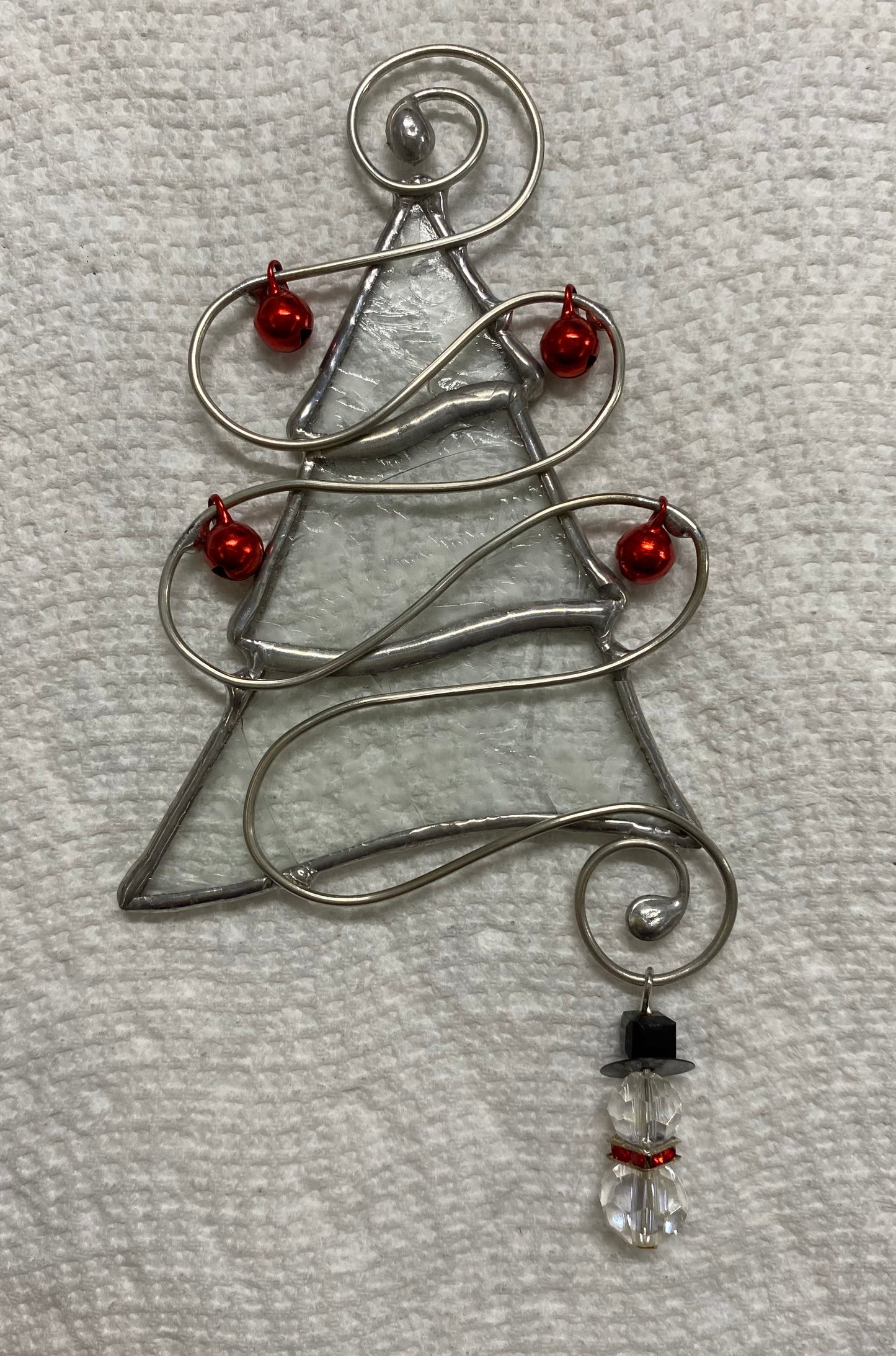 Tree Christmas Ornament - Clear Snowflake Glass with Snowman Charm