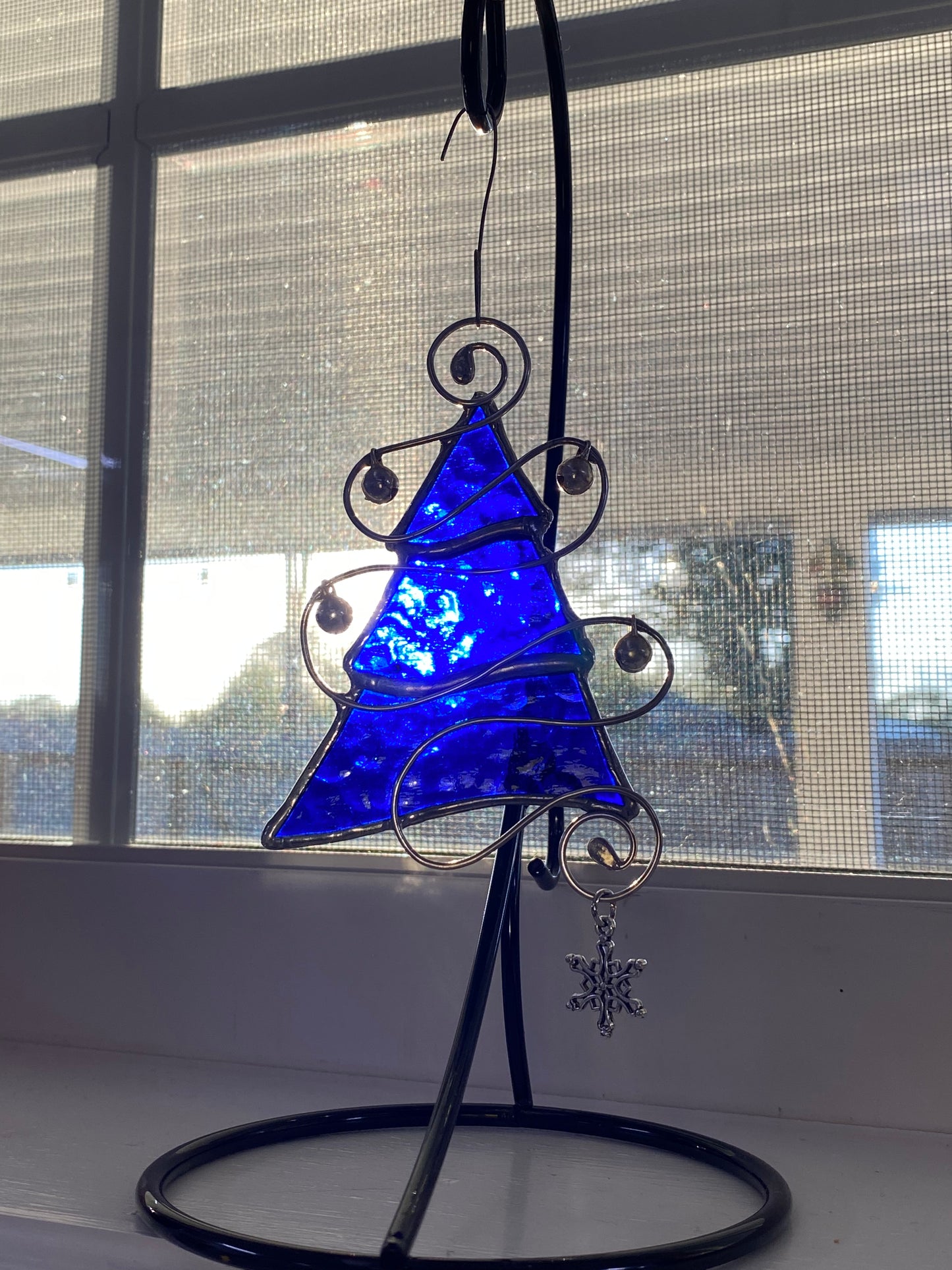 Tree Christmas Ornament - Blue with Snowflake Charm