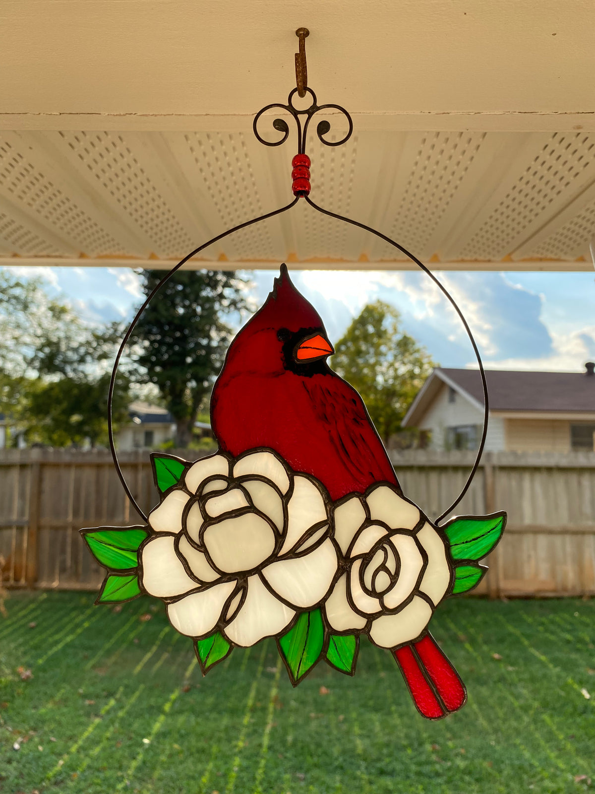 Cardinal with Roses – Wier Art Glass
