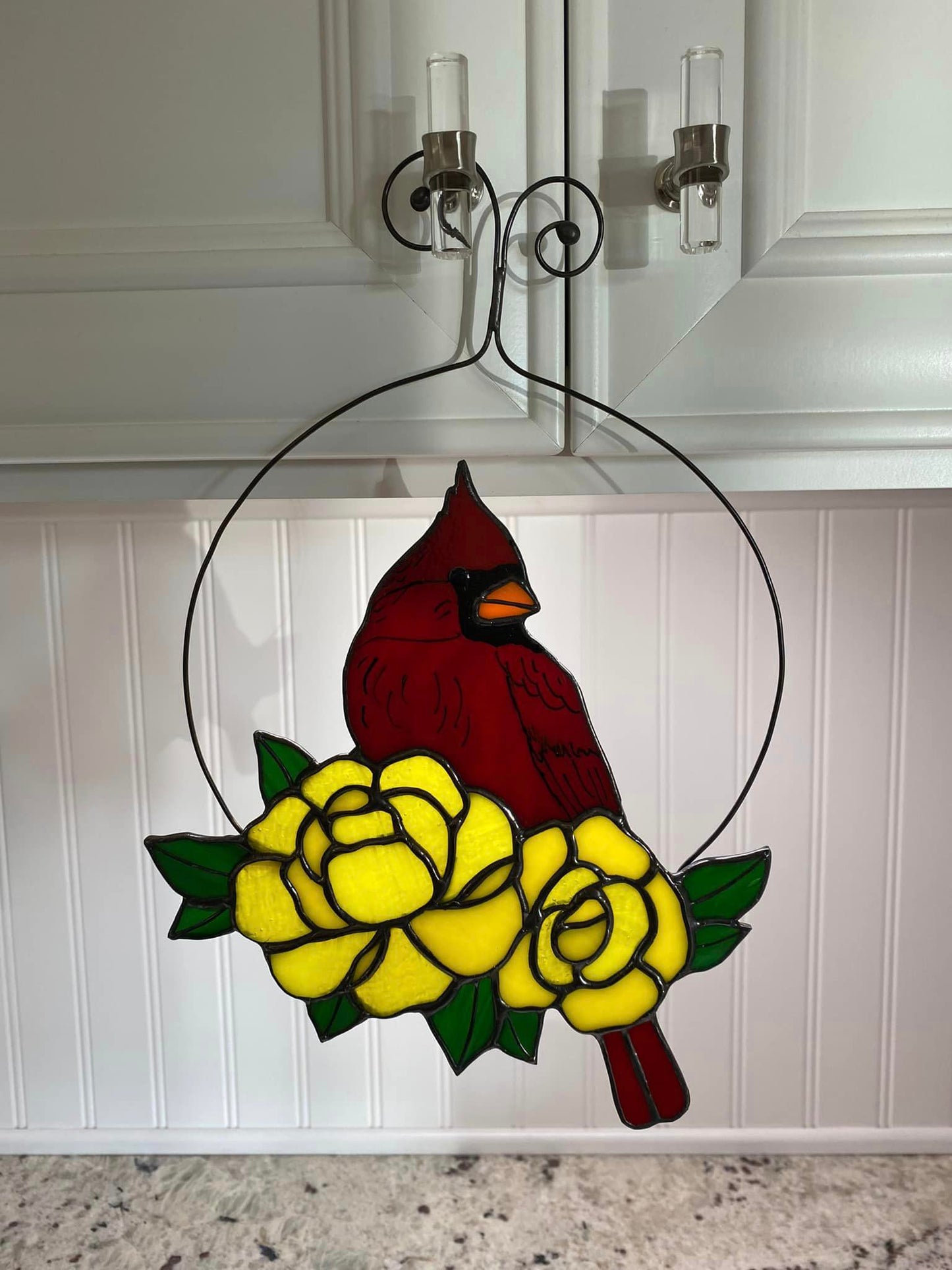 Cardinal with Roses – Wier Art Glass