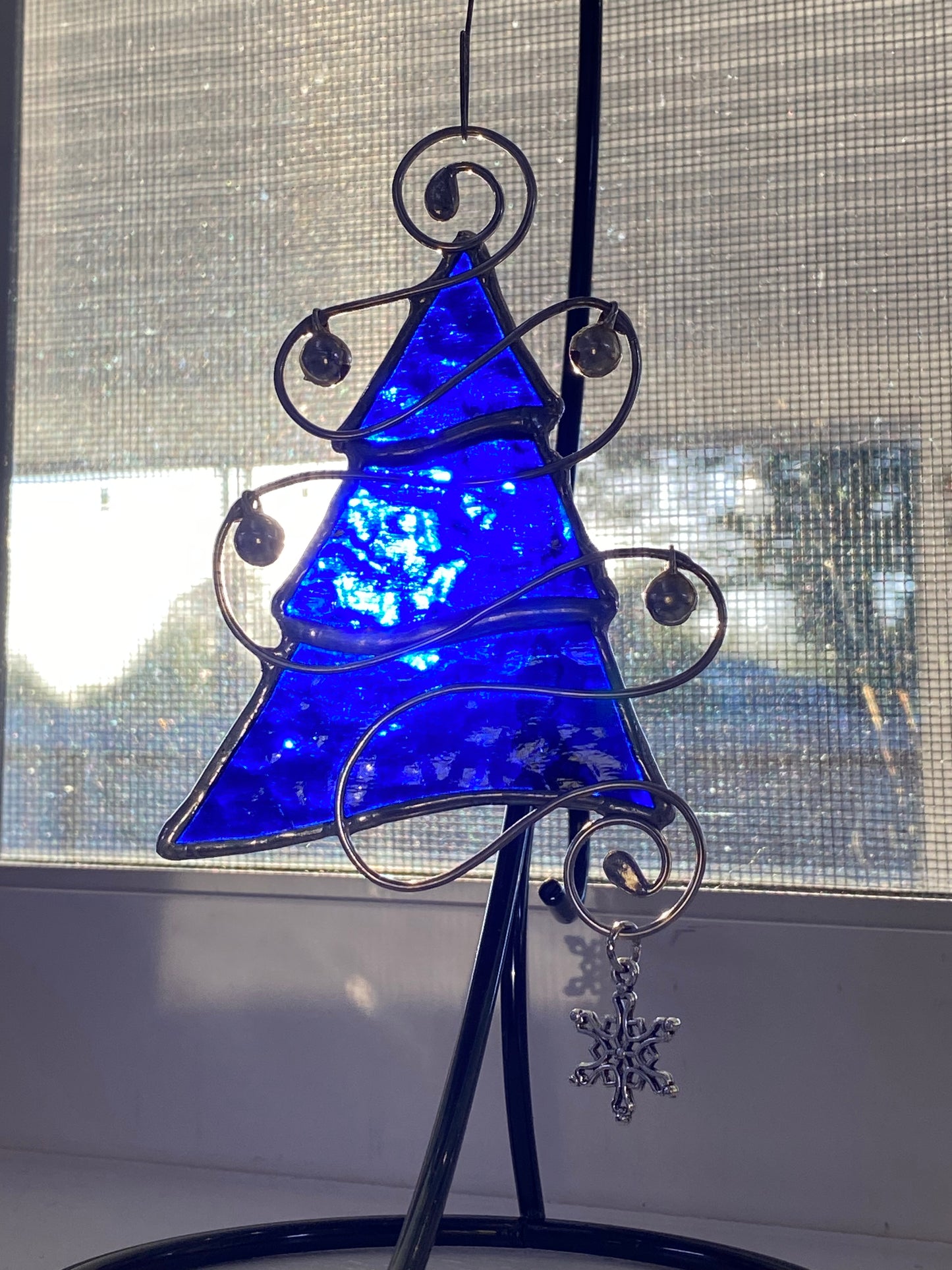 Tree Christmas Ornament - Blue with Snowflake Charm