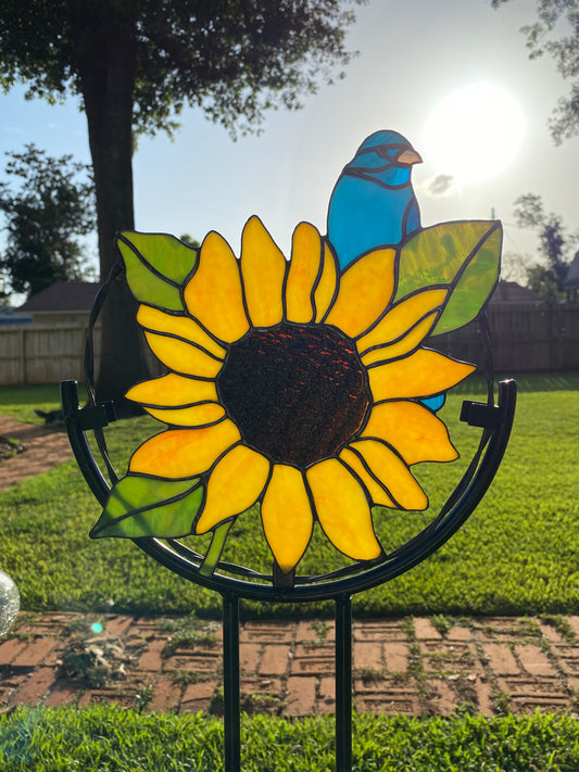 Sunflower Indigo Bunting Garden Stake