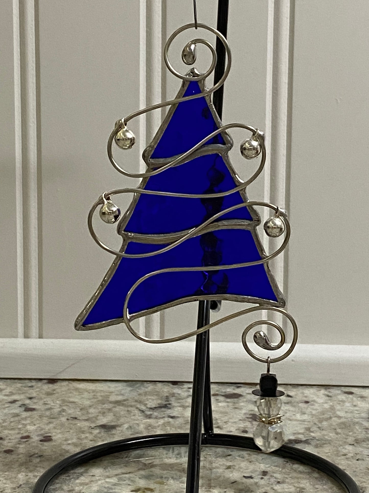 Tree Christmas Ornament - Blue with Snowman Charm