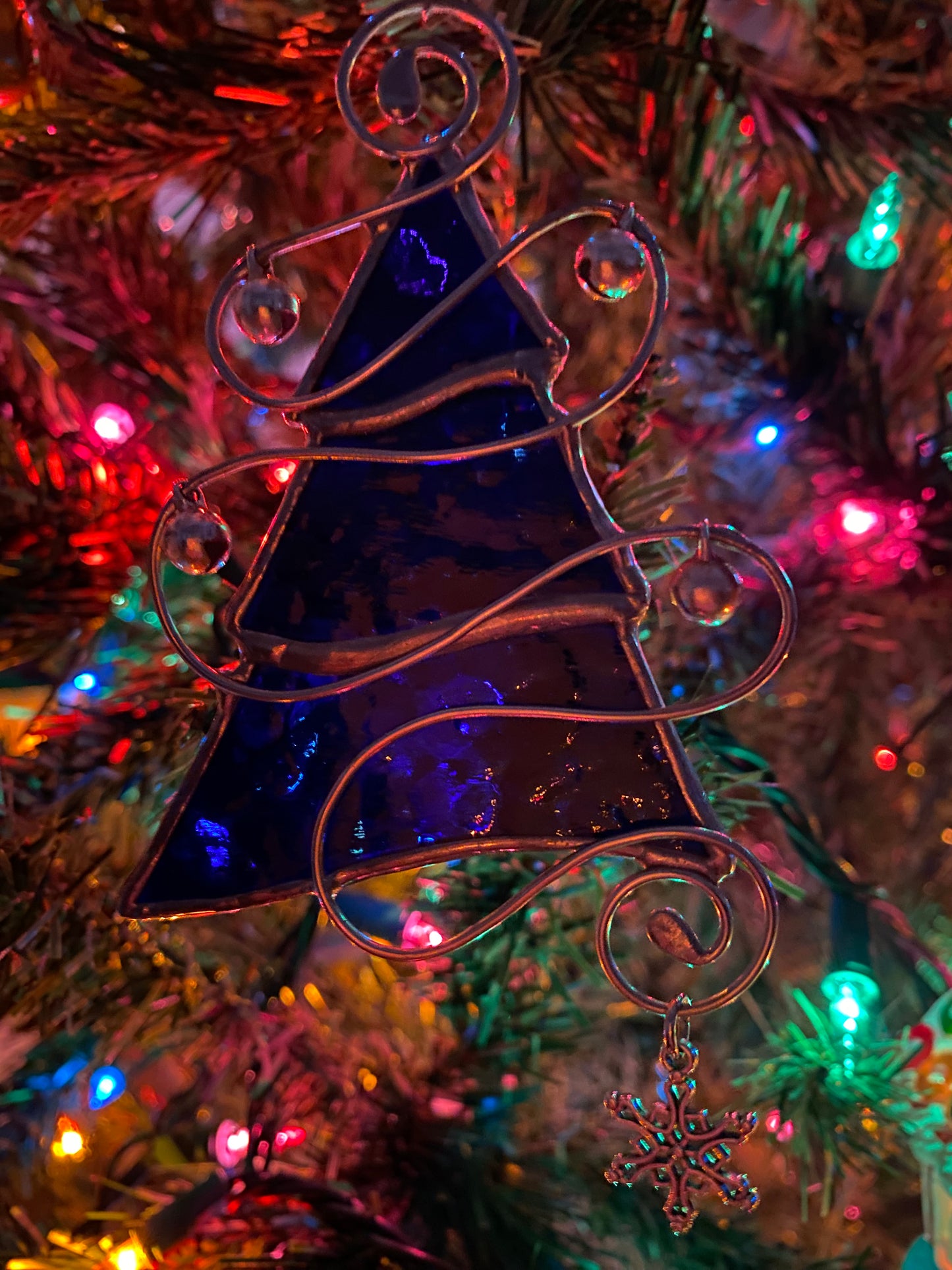 Tree Christmas Ornament - Blue with Snowflake Charm