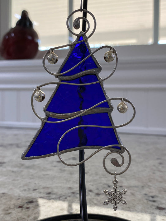 Tree Christmas Ornament - Blue with Snowflake Charm