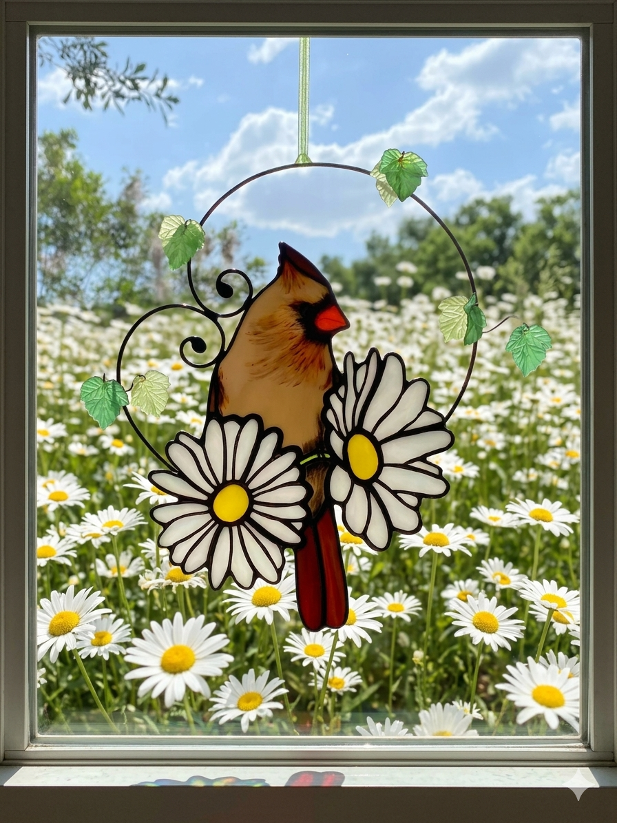 Cardinal with Daisies